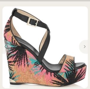 Jimmy Choo Portia embroidered coral cork wedge